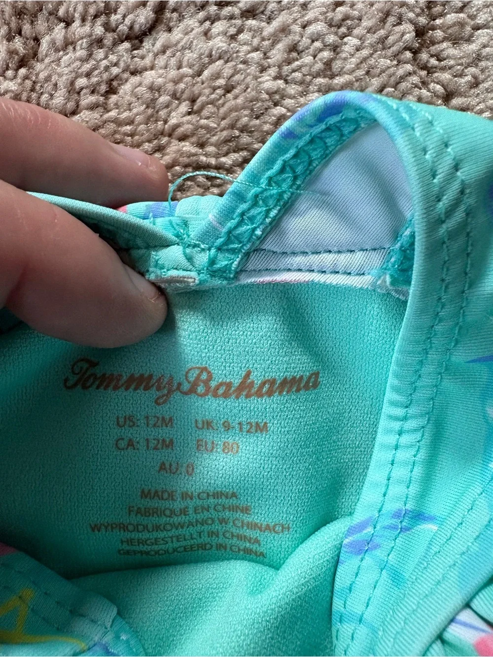 Tommy Bahama Turquoise One-Piece Swimsuit with Pink Flamingo Print